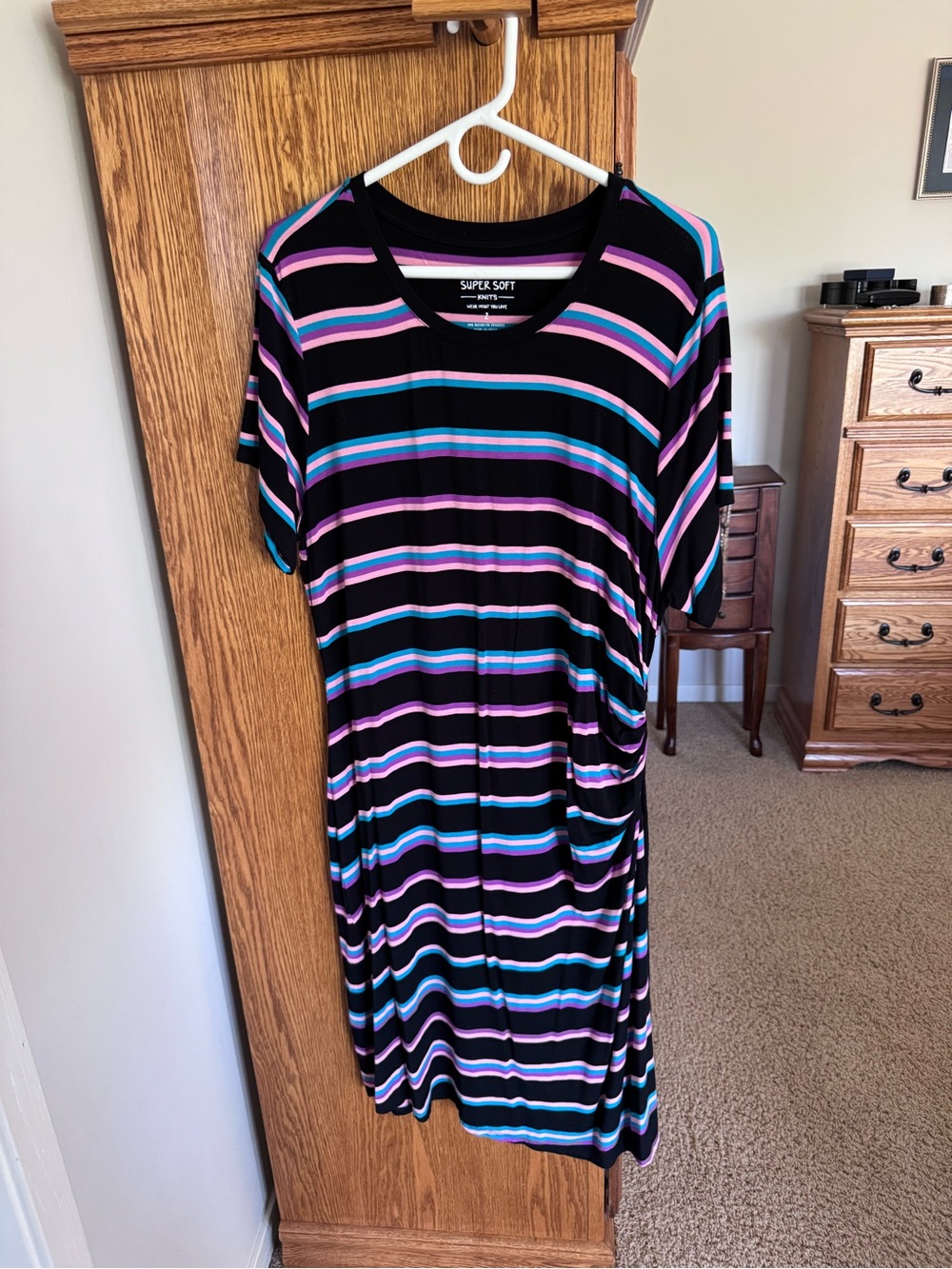 Torrid Black Tee Dress with Pink and Teal Stripes